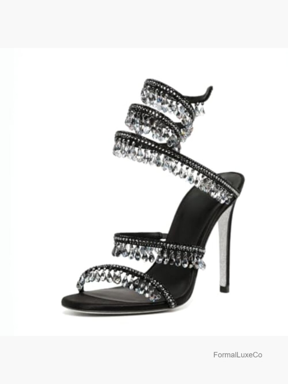 Rhinestone Wrap Around Strappy Stiletto Heels for Women, Open Round Toe Lace Up - Picture 2 of 7